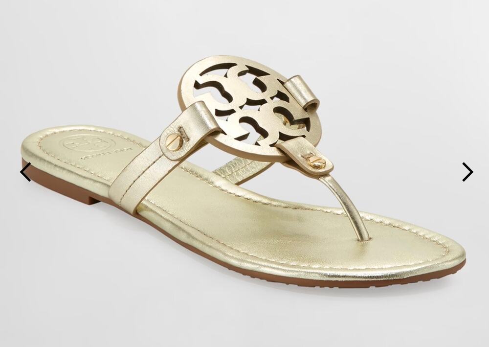 Tory Burch Miller Metallic Thong Logo Sandals in Spark Gold $225 Size 6